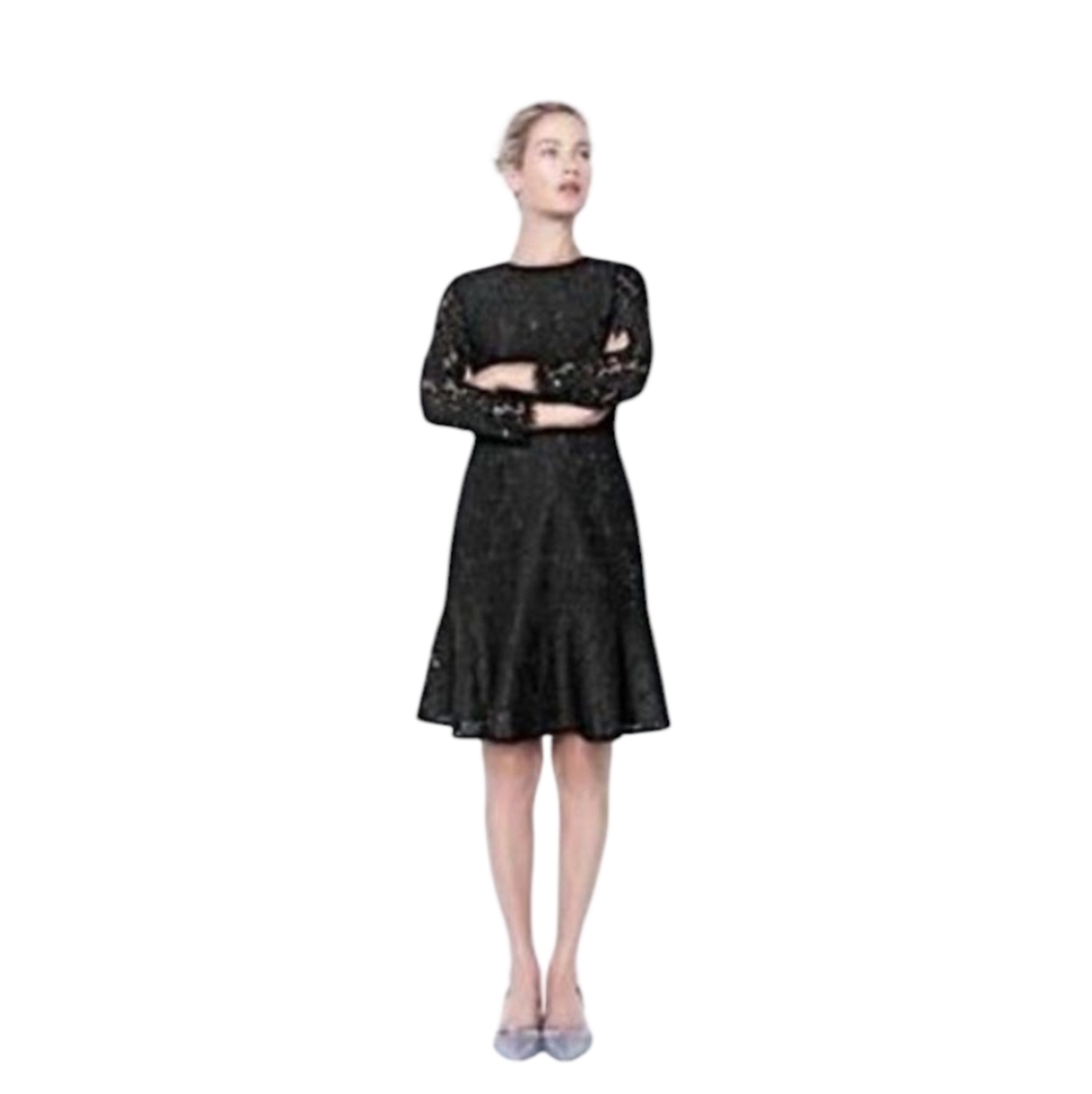 J.Crew Black Floral Lace Long Sleeve Flounce Dress Size 4